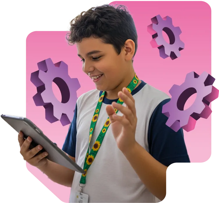 Criança neurodivergentes usando tablet para aprender com o auxílio da IA generativa